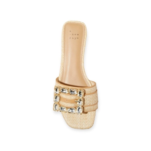 a new day Women's Kelsey Rhinestone Buckle Slide Sandals Block Heel, Raffia 8.5 - Picture 2 of 8